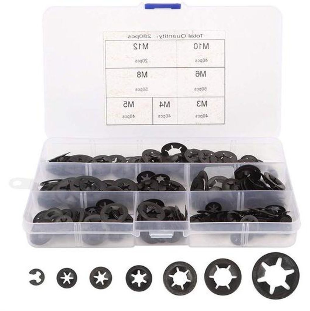 Manganstahl-Unterlegscheiben-Set - Innenverriegelung - Dichtungsscheiben - M3 M4 M5 M6 M8 M10 M12 - Aufschieben