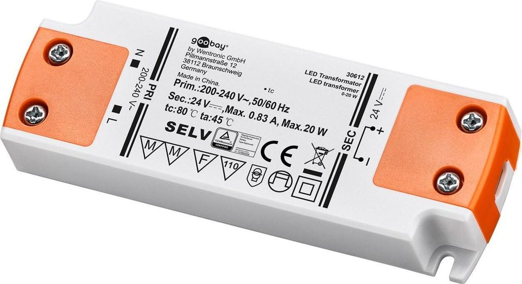 LED-Trafo 24 V (DC), 20 W für LEDs bis 20 W Gesamtlast und Produktbild 
