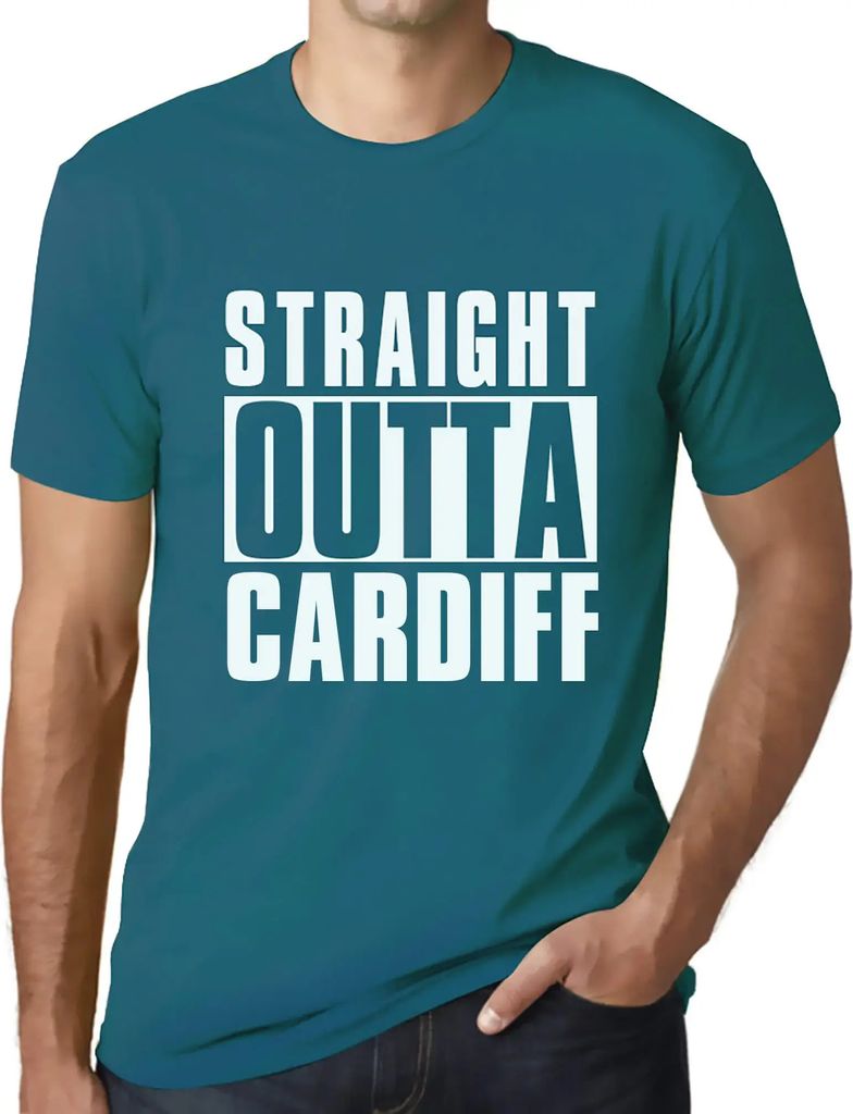 Herren Grafik T-Shirt Straight Outta Cardiff Öko-Verantwortlich Vintage Jahrgang Kurzarm Lustige Druck Geburtstag Geschenk Mann
