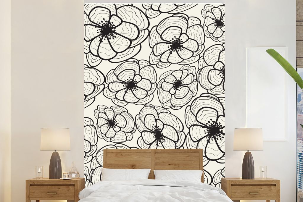 MuchoWow Fototapete für Wohnzimmer oder Schlafzimmer Wandtapete Vinyl Motivtapete Natur - Blumen - Muster - 145x220 cm - Wanddekoration