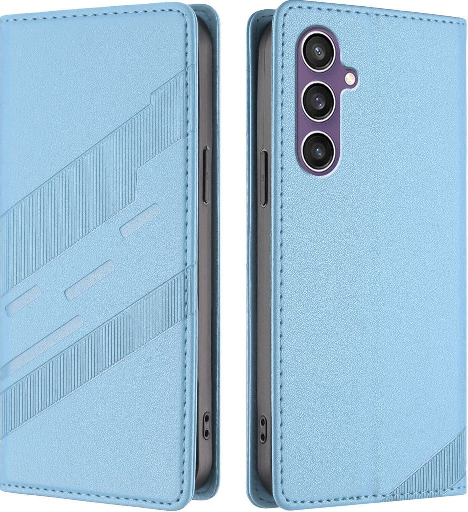 Hülle für Samsung Galaxy S23 FE, Kunstleder Brieftaschen Handyhülle mit Kartenfach und Standfunktion Hellblau