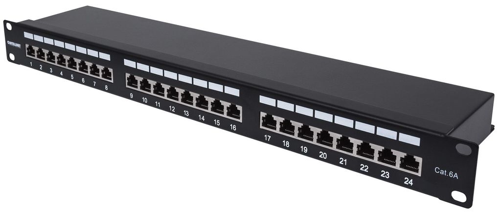 INTELLINET 24-Port Cat6a Patchpanel FTP 1HE schwarz