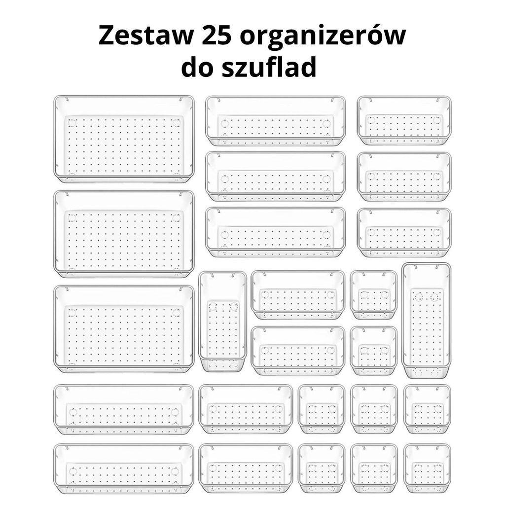 Zestaw 25 organizerów do szuflad – przezroczyste plastikowe Zdjęcie produktu 