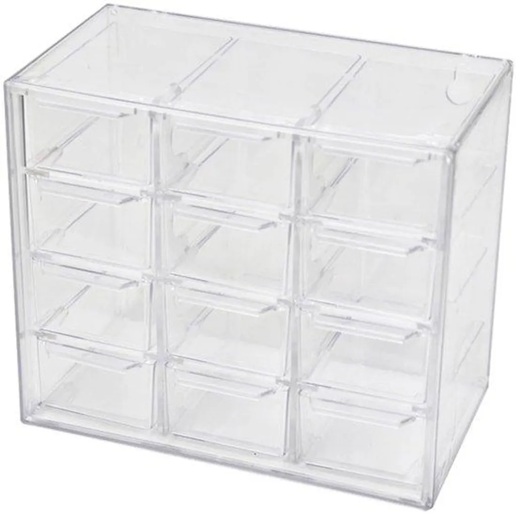 Organiseur pour maquillage et bijoux 12 cases en plastique transparent