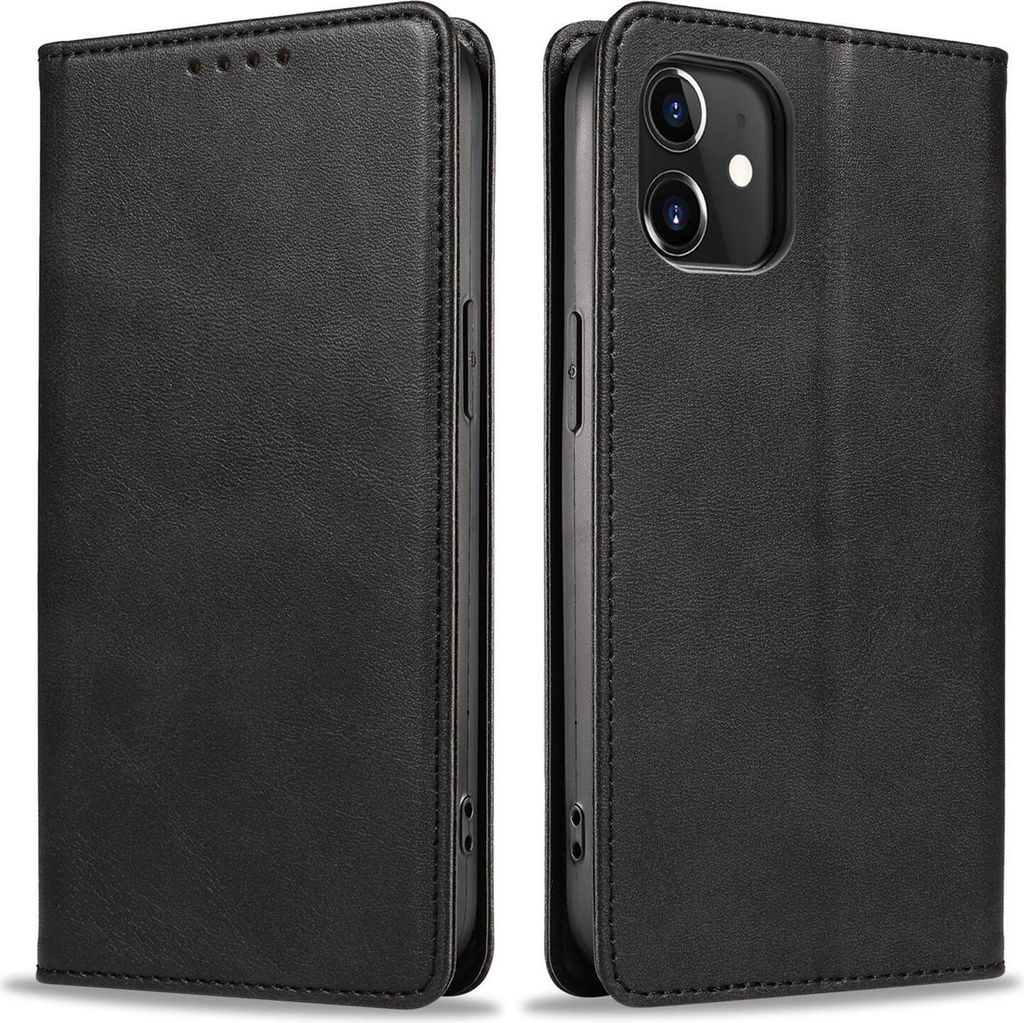 Handyhülle für Apple iPhone 12 / 12 Pro Kunstleder Flip Cover Hülle Handytasche Case Kartenfach Farbe: Schwarz