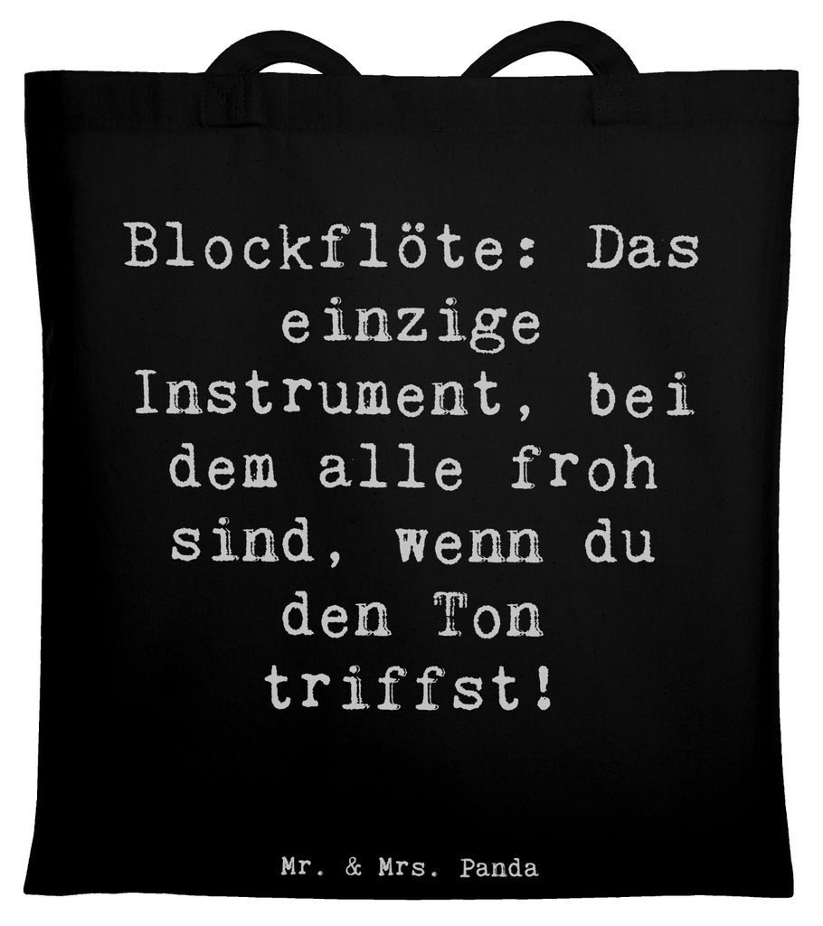 Mr. & Mrs. Panda Tote Bag Spruch Blockflöte Freude - Schwarz - Geschenk, Musik, Lernen, Tasche, Bassblockflöte, Einkaufstasche, Jutetasche, canva...