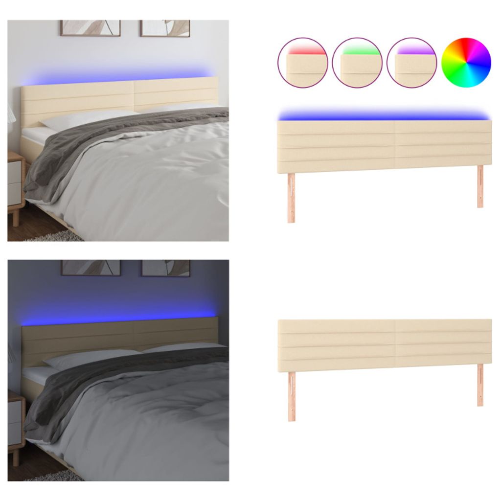 vidaXL LED Kopfteil Creme 180x5x78/88 cm Stoff - LED Kopfteil - LED Kopfteile - Kopfteil - Bett-Kopfteil