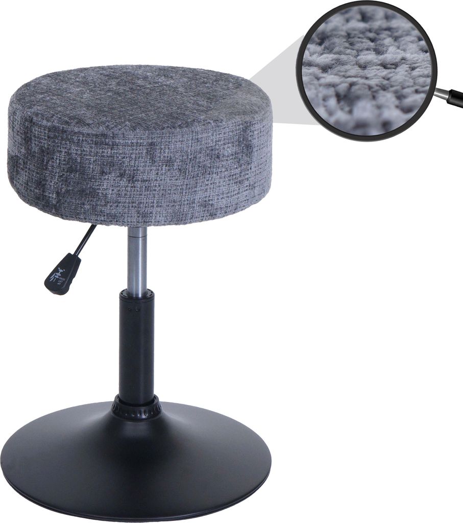 Hocker HWC-C22, Sitzhocker Schminkhocker, höhenverstellbar drehbar Ø 37cm Stoff Chenille (465g/m²) dunkelgrau