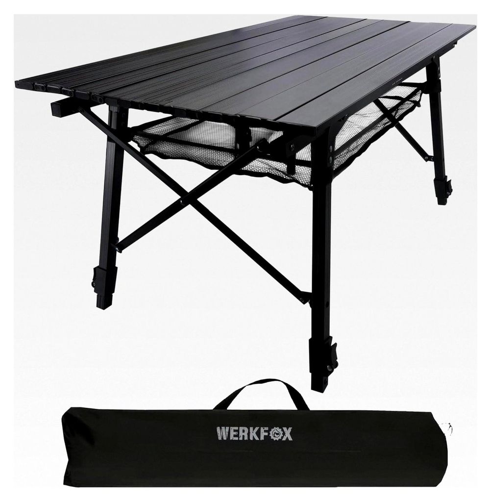 Camping-Tisch Klapptisch Multifunktionstisch Höhenverstellbarer Falttisch mit aufrollbarer Tischplatte (90x51cm) und Tragetasche, belastbar bis 30kg