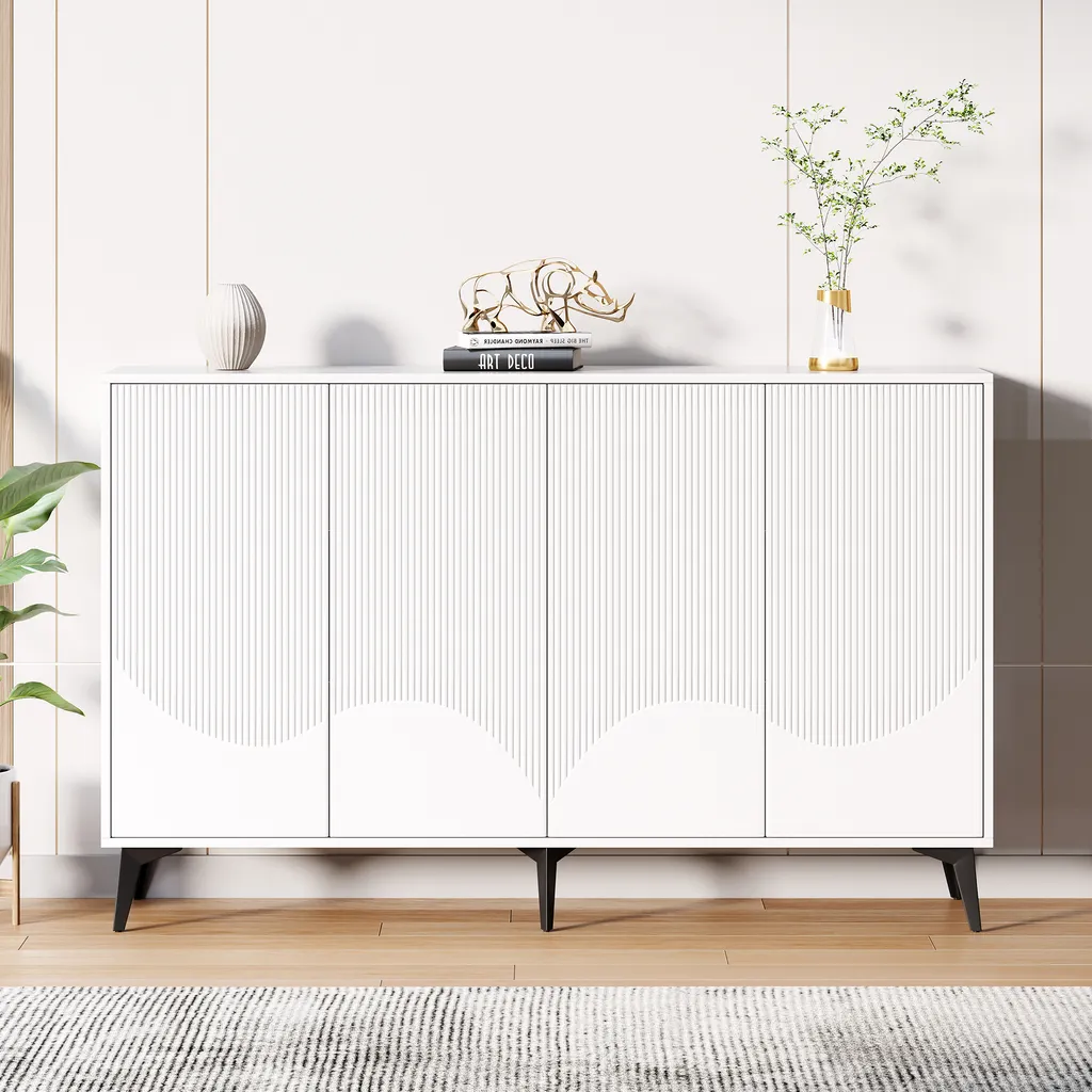 Sideboard Merax blanc avec pieds métalliques et étagères réglables