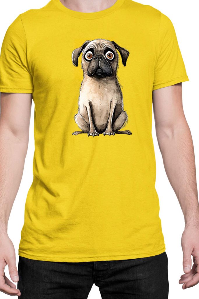Herren T-Shirt Funny Dogs Breeds Pug Dog Breed 020, Man XL / Gelb