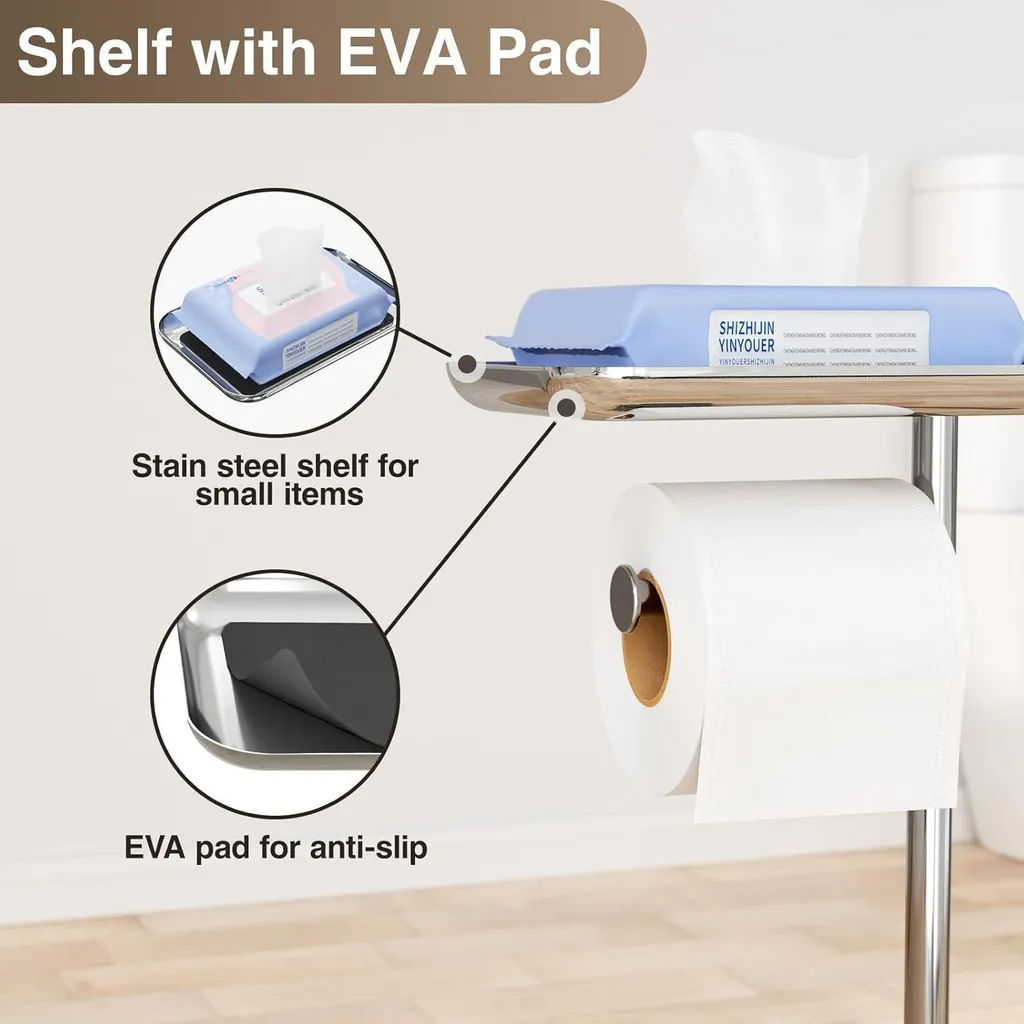 Support papier toilette avec tablette et brosse WC finition argent - 2