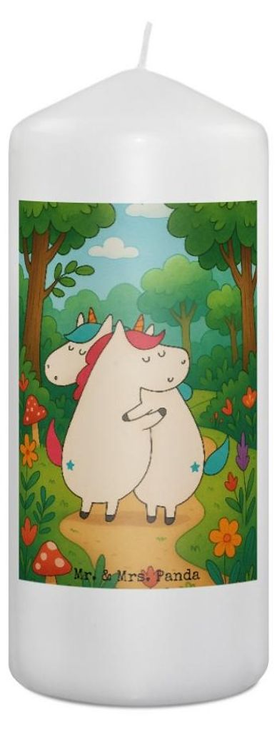 Mr. & Mrs. Panda Kerze Einhörner Umarmen Design 19 x 8 cm - Weiß - Geschenk, Unicorn, Bedruckte, BFF, Freundinnen, Schwestern, Erinnerungskerze, ...