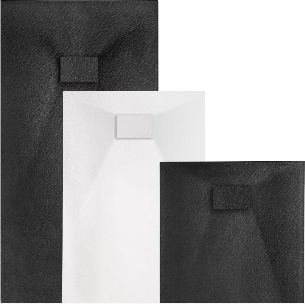 VILSTEIN Duschwanne 80x80 cm | Steinoptik, Schieferoptik | Design Duschtasse | Flach, Antirutsch | Weiß | inkl. Standard Abdeckung