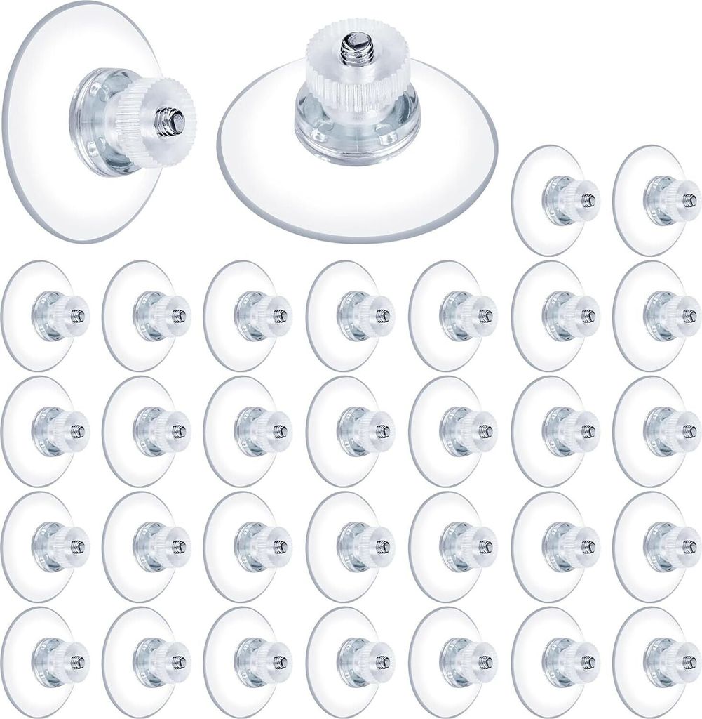 30 Stück Saugnäpfe mit Gewinde M4x10mm | Transparente PVC mit Rändelmutter | Für Fenster, Küche, Bad