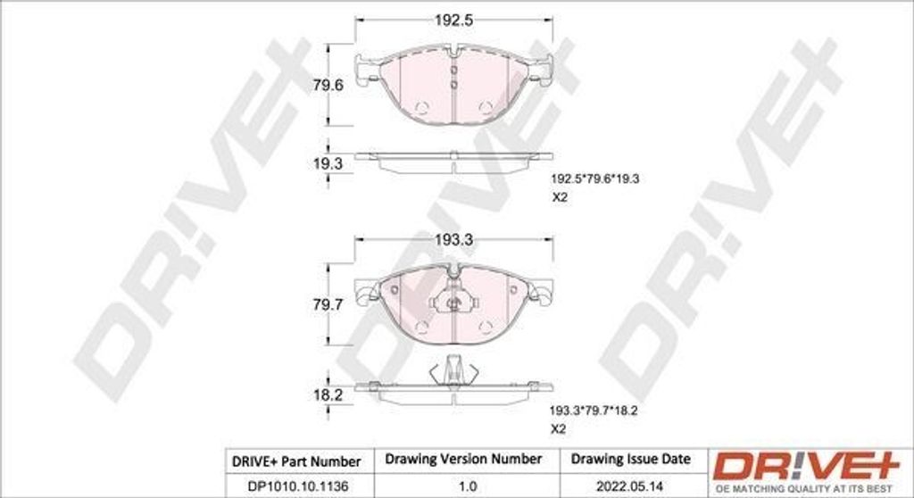 Dr!ve+ DP1010.10.1136 - OE 34 11 6 775 318 Bremsbeläge für 7er (F01), 5er (F10), 5er GT (F07), 5er (F11), 6er (F12), 6er (F13), 6er (F06)