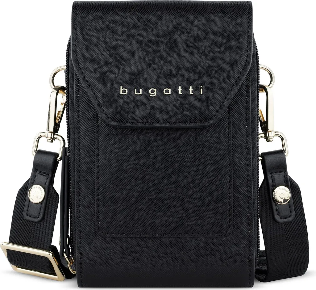 Bugatti Ella Crossover Bag Noir en Cuir Saffiano - Sacoche Téléphone S