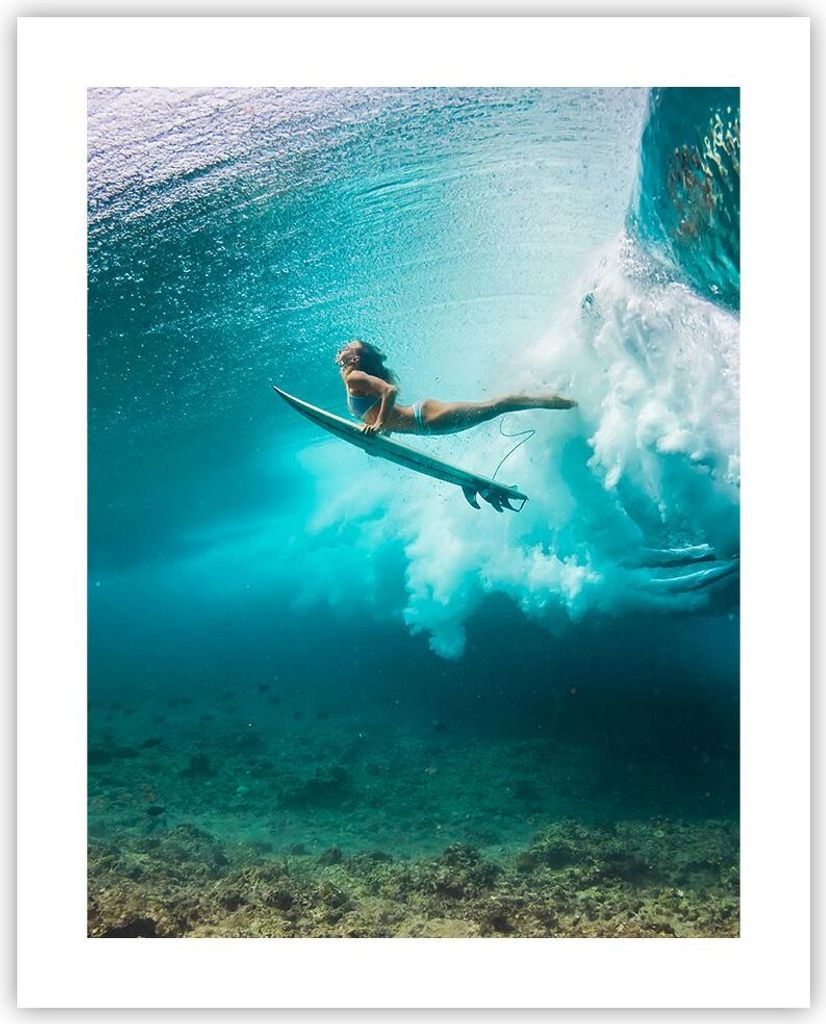 Poster - Poster ohne Rahmen - Surfen Unterwasser Frau - 40x50 cm - Wand Bild - Wanddeko - Wandbilder - Kunstposter - Wandposter - Bilder - Kunstdru...