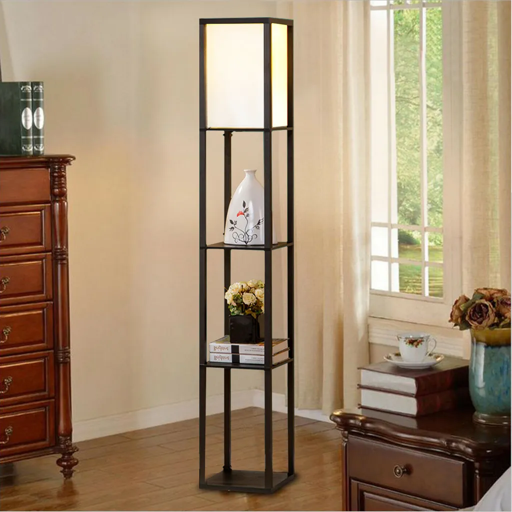 Lampadaire de Sol Gain de Place en Bois Noir 160cm : Éclairage et Stockage
