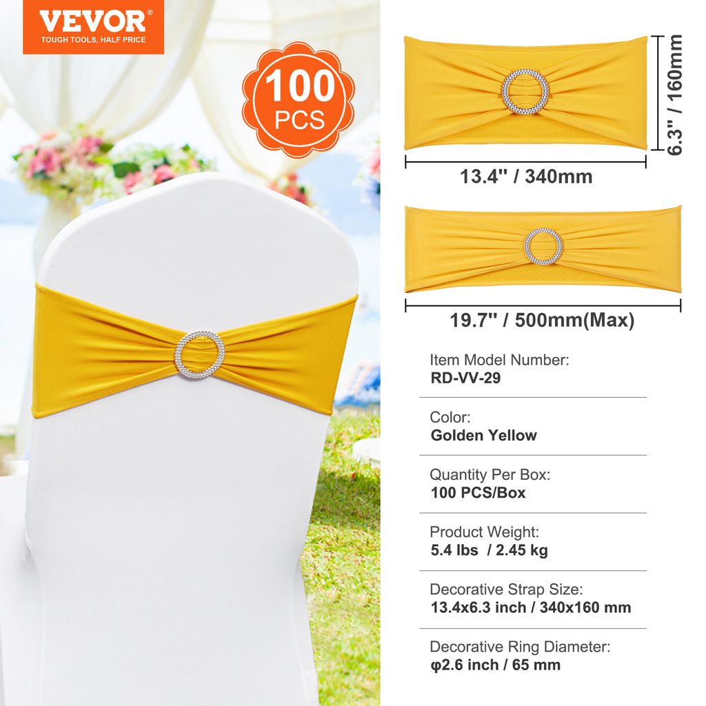 100 Stück Satin-Stuhlschleifen – 17x275 Cm, Gold, Für Hochzeiten & Partys