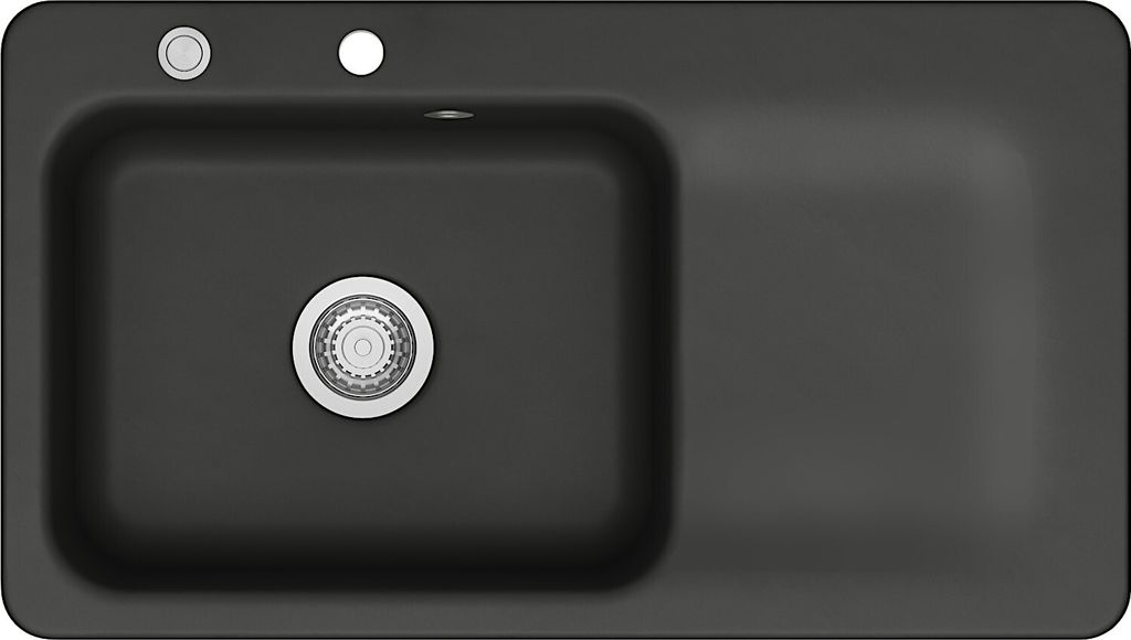 KeraDomo Spüle JUNA 90 in NIGRA - Becken links mit Excenterbedienung / Systemceram / Keramikspüle