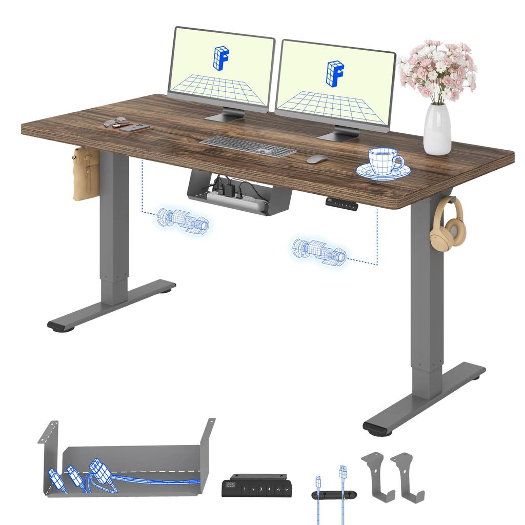 FLEXISPOT E1 Pro Elektrisch Höhenverstellbarer Schreibtisch 140x80cm 25MM EINTEILIGE TISCHPLATTE Doppelmotor 120KG Tragkraft, 4 Speicherplätze(Br...