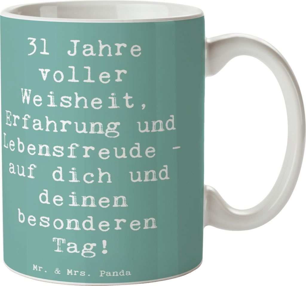 Mr. & Mrs. Panda Kaffeetasse Spruch 31. Geburtstag Weisheit - Meeresbrise - Geschenk, Ehrung, Tasse, Glückwunsch, Kaffeebecher, Happy Birthday, ne...