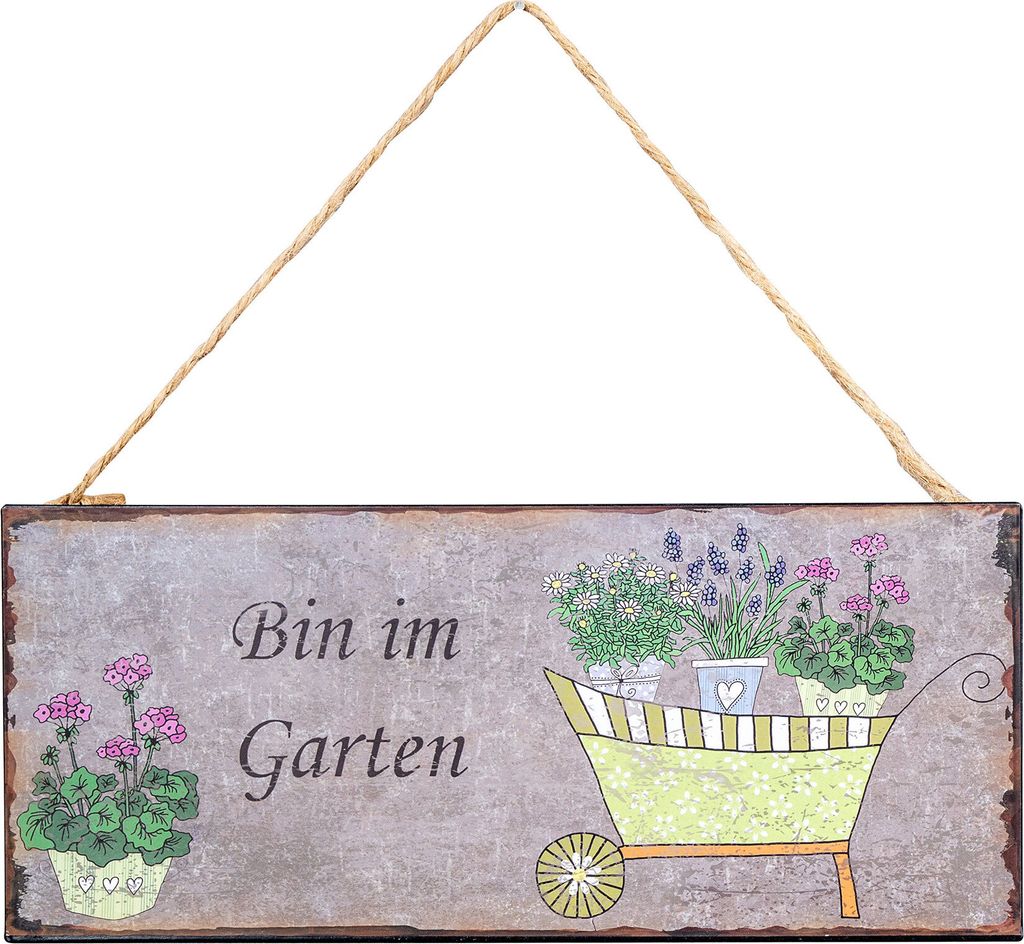 Gartenschild L30cm Bin im Garten Spruch Metall Wandbild Produktbild 