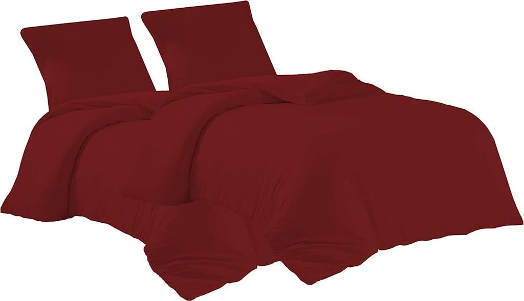 Bettwäsche 2er 135x200 + 2er 80x80 cm Kirschrot Bettbezug Baumwolle, 4-teilig