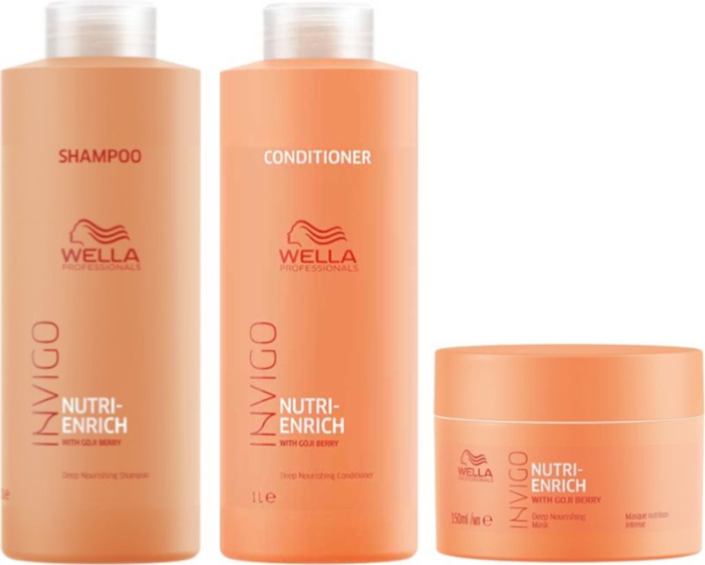 Wella | Pflege Set - Invigo Nutri-Enrich Shampoo 1000ml + Conditioner 1000ml + Maske 150ml - Feuchtigkeit - Glanz - Revitalisierung