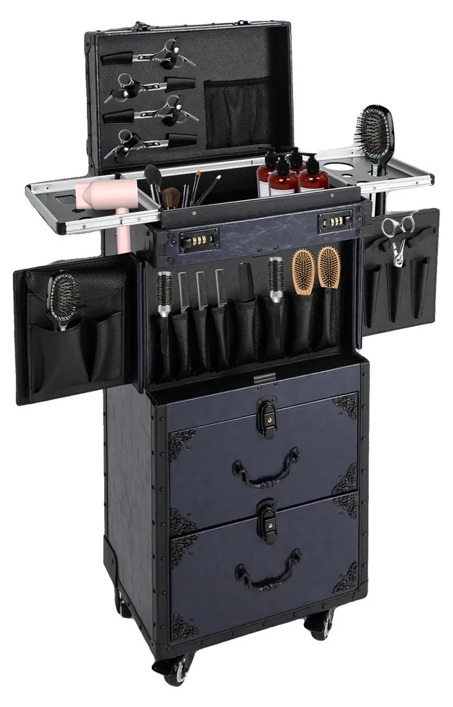 Mallette maquillage grande capacité XL en PU et roulettes ultra-calmes