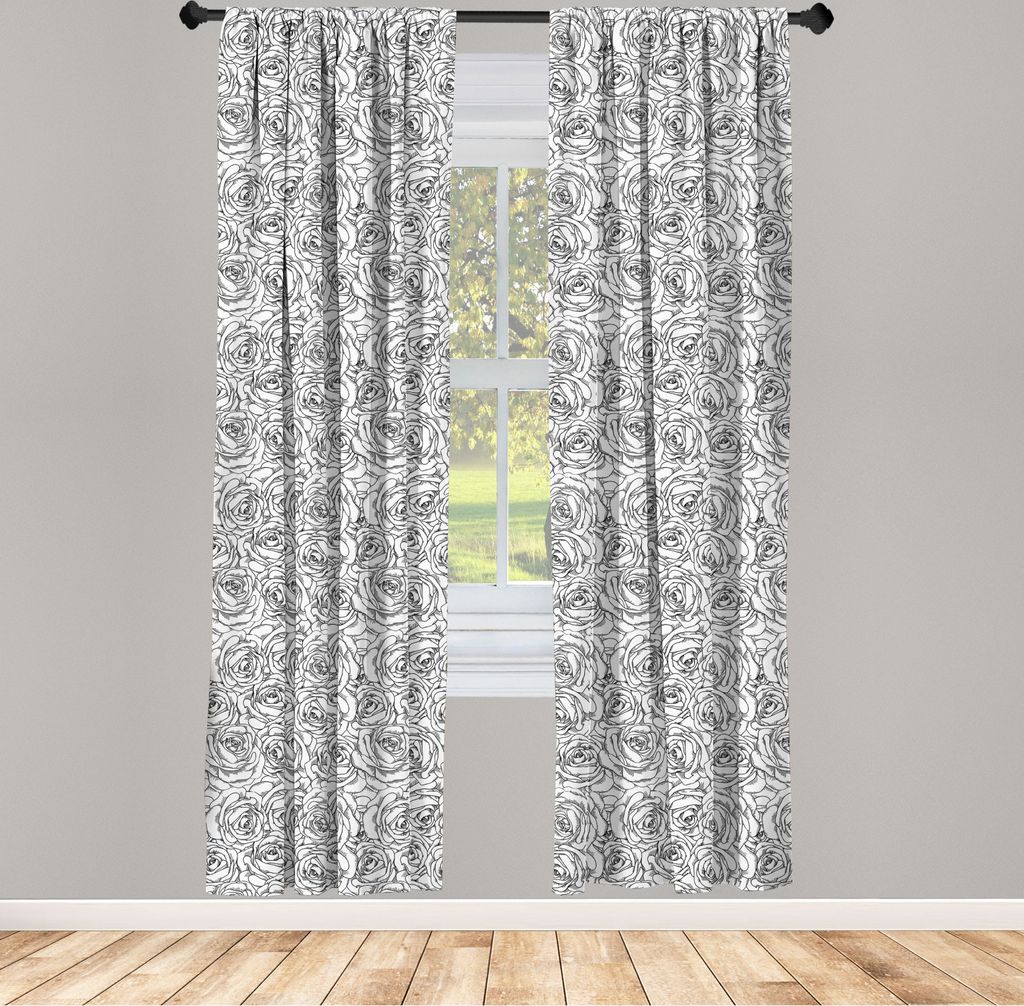 ABAKUHAUS Schwarz und weiß Vorhänge, Gardinen, Romantische Natur Zeichenin Skizze Kunst Stil Einfarbigen Rose Strauß, 2 Stück 75 x 245 cm, , We...
