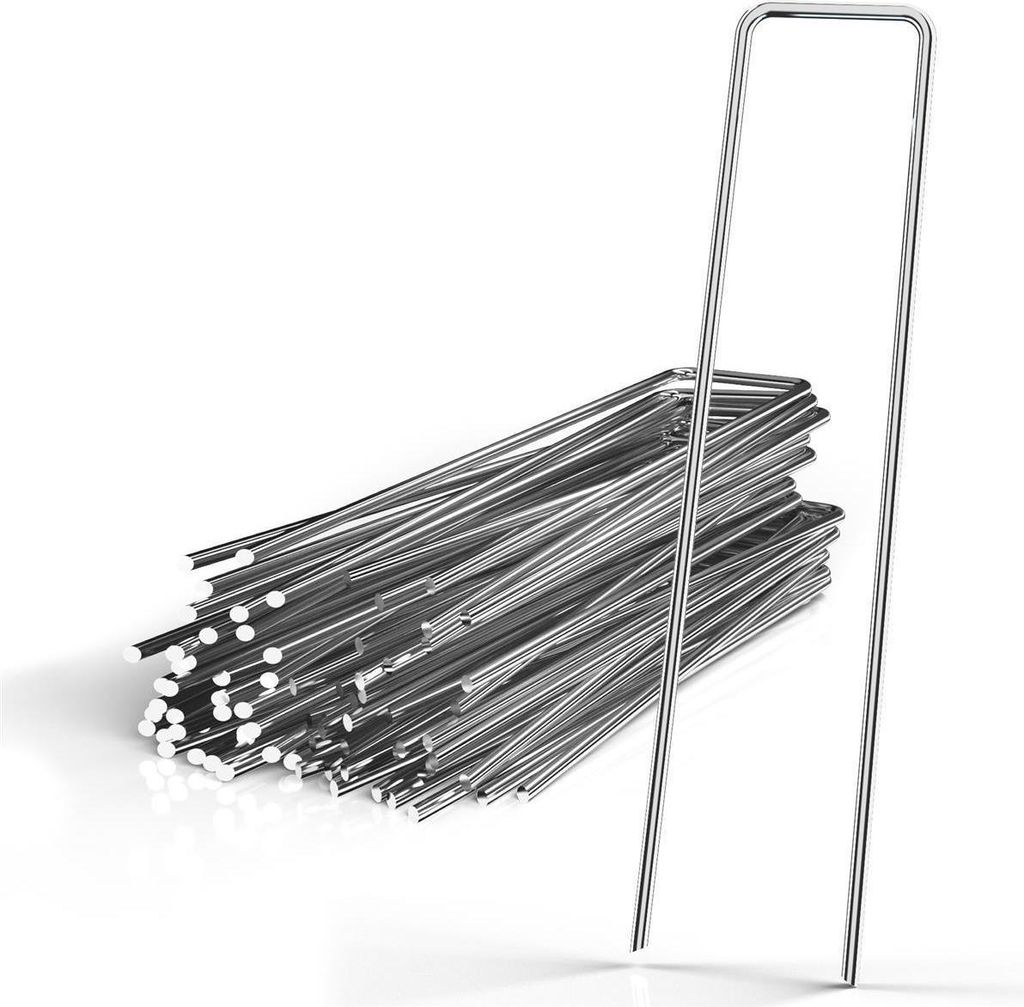 Intirilife 50 x Erdanker 150 x 25 x 2,7 mm aus verzinkter Stahl Rostfrei - Unkrautvlies Befestigung Erdnagel Bodennagel Widerhaken