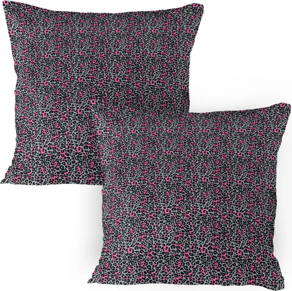 Set 2 Federe 80x80 ABAKUHAUS Leopardate Rosa Grigio Nero | Arredo Safari