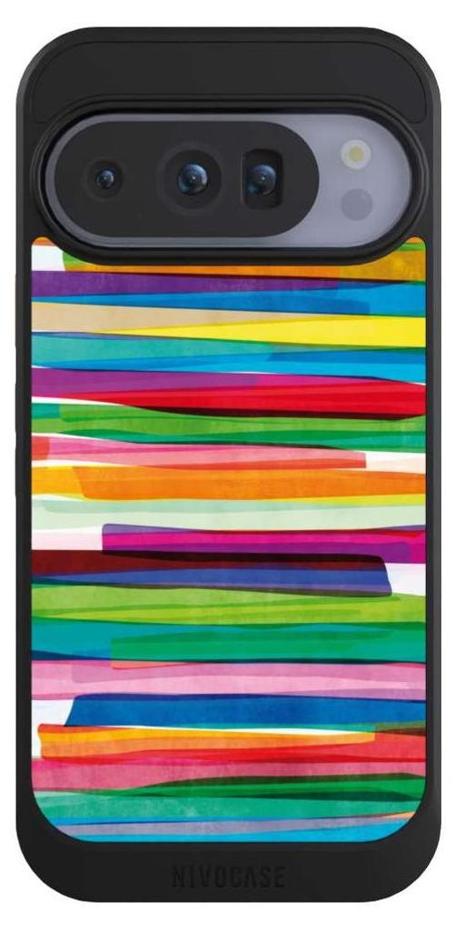 NIVOCASE Hülle für Google Pixel 10 Pro Handyhülle NIVOcore Case Schwarz Streifen Wasserfarbe bunt