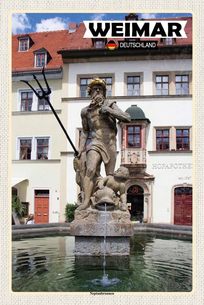 vianmo Holzschild 18x12 cm Weimar Neptunbrunnen Bildmotiv Reisemotiv Abenteuer Reisen