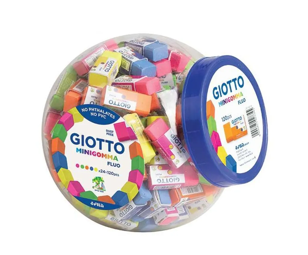 Gomme Scolaire Giotto Fluo en Vrac de 120 Unités pour Classes et Clubs