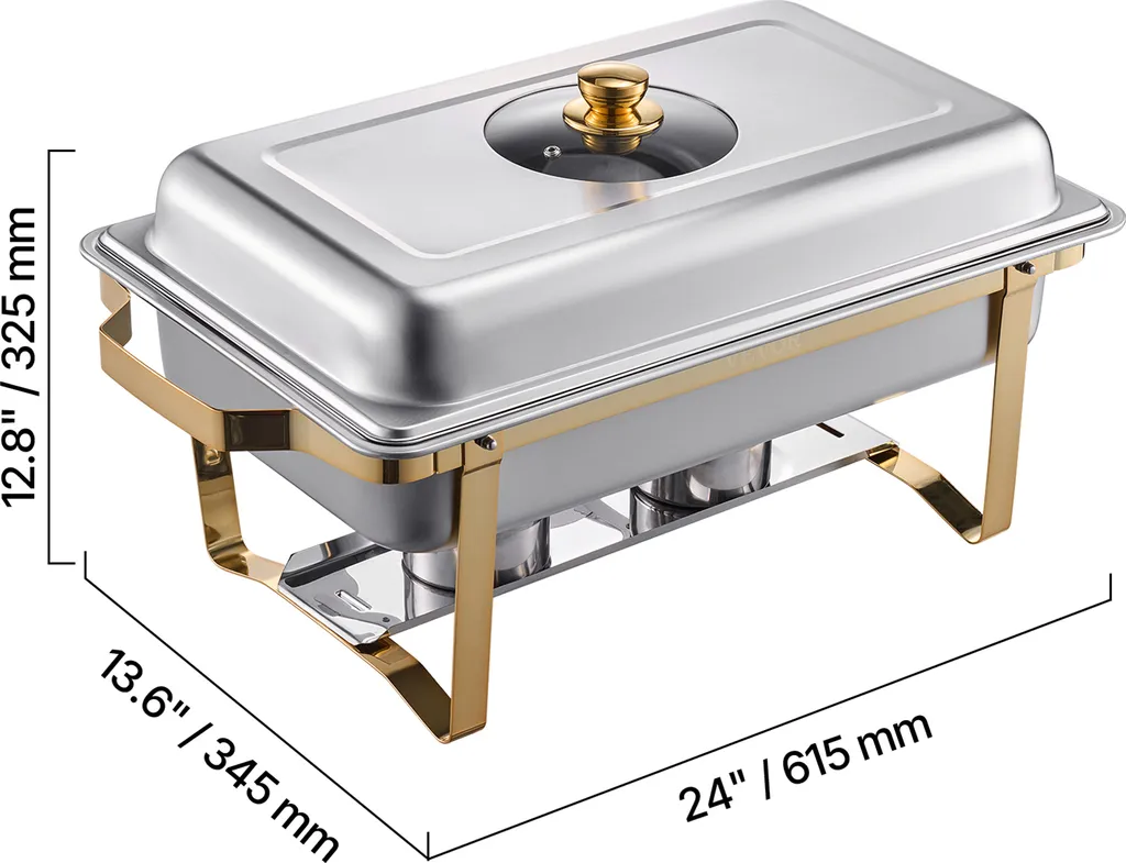 Chauffe-Plat Buffet Inox 4 Bacs de 4L - Réchaud Rectangulaire de Réception