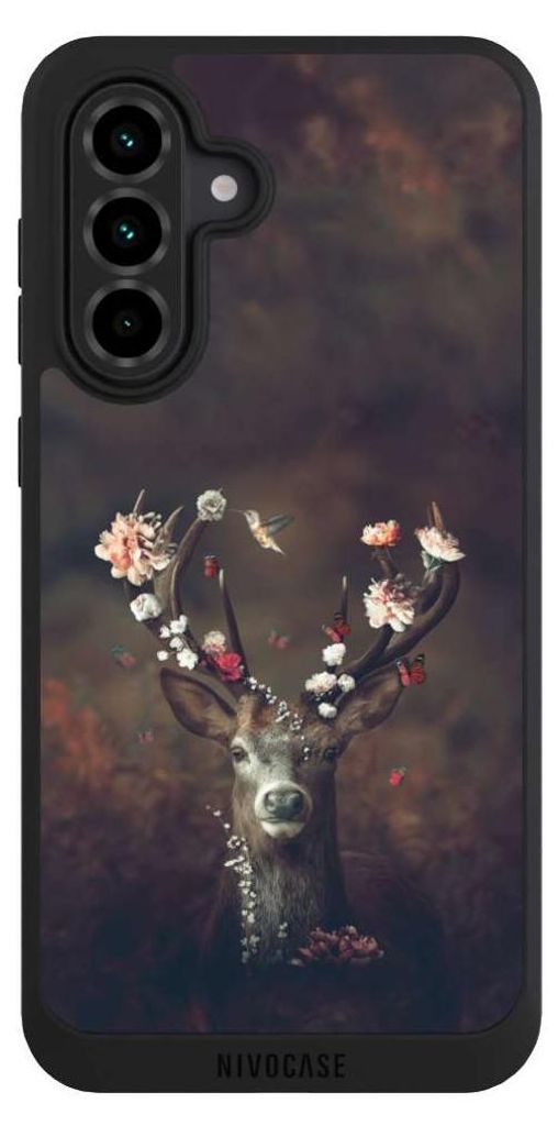NIVOCASE Handyhülle für Samsung Galaxy A36 5G Hülle NIVOpure Case Schwarz Blumen Rehe Rentier