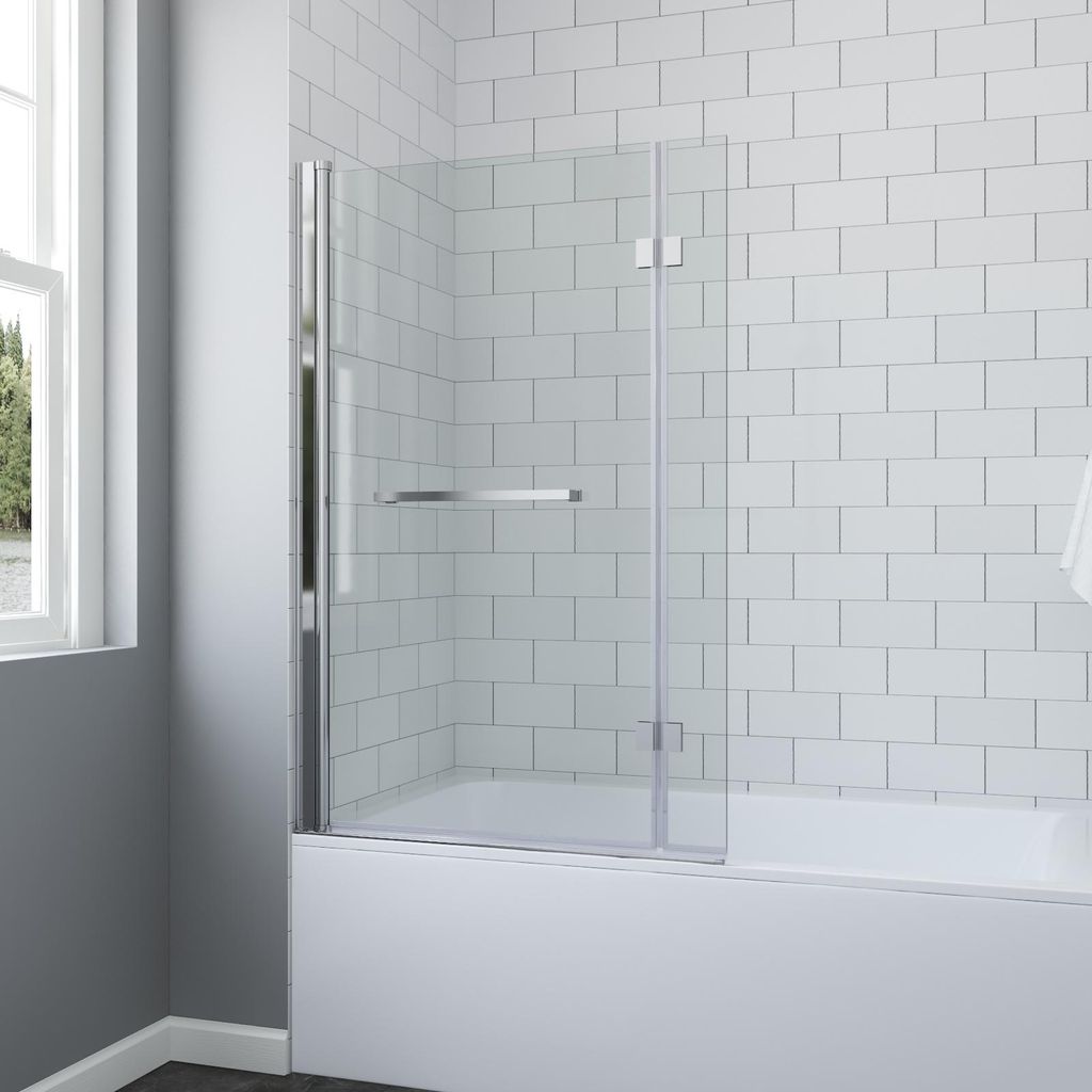 Duschwand für Badewanne Faltwand aus 8mm ESG-Sicherheitsglas 93,5x140 cm 2-teilig 180° schwenkbar inkl. Handtuchhalter - Badewannenfaltwand