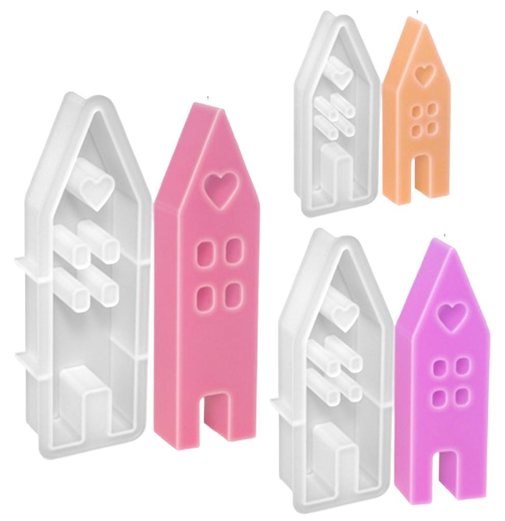 Dreiteilige Silikonform für ein kleines Haus mit Fenster, geeignet für Sojawachskerzen, Seife, Gips, Bastelarbeiten und Dekoration