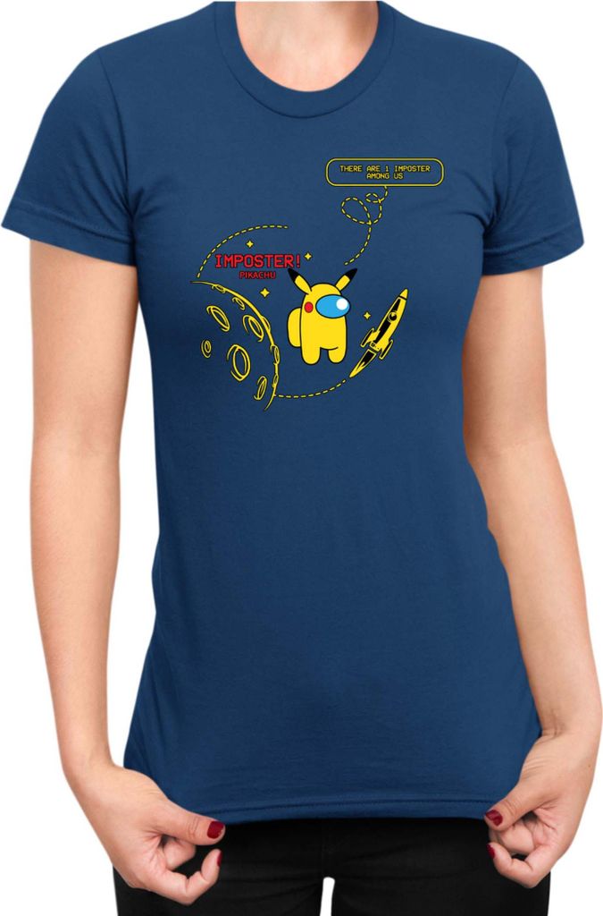 Damen T-Shirt Manga Japan Anime Comics Animation Pikachu Among Us, Lady S / Dunkelblau