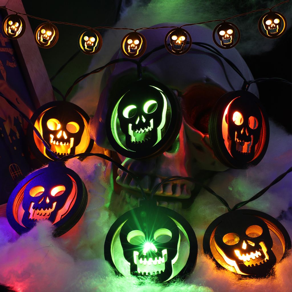 Halloween Dekoration Fledermaus Skelett Hexe Lichterketten, 3M LED Hängende Deko Batteriebetrieben Hängelampe für Party Bar Garten