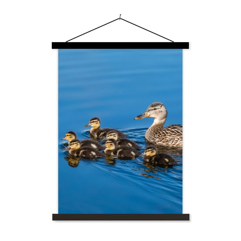 MuchoWow Textilposter Ente - Wasser - Vogel - Braun 120x160 cm mit schwarzem Rahmen - Magnetischer