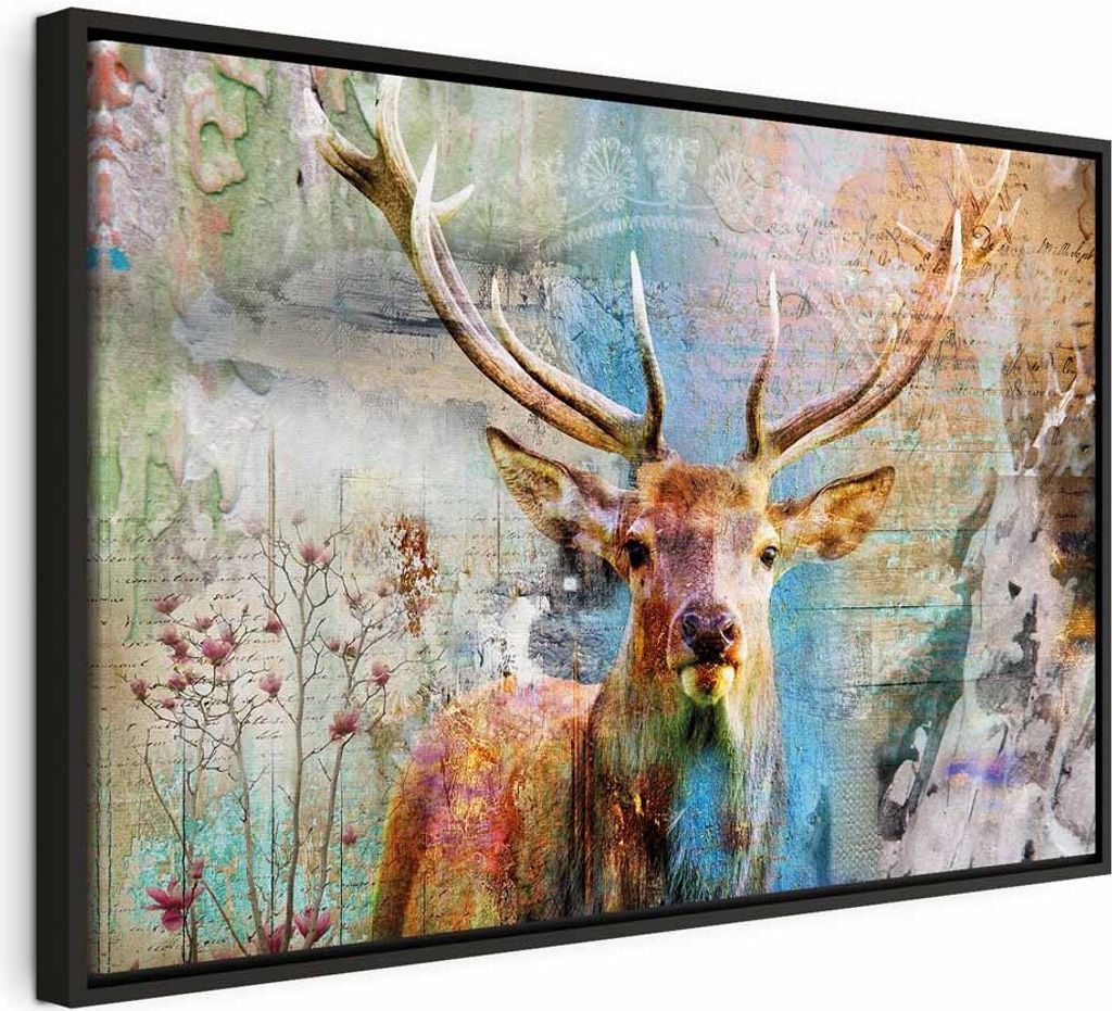 Italienischer Leinwand Leinwandbild - Deer on Wood 120x80 cm Tiere g-C-0060-b-b