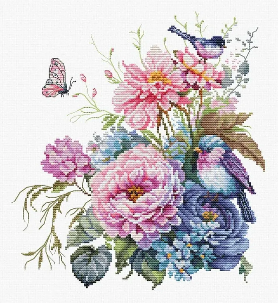Kit broderie point de croix Luca-S Oiseau d'été 23x25cm complet B2256