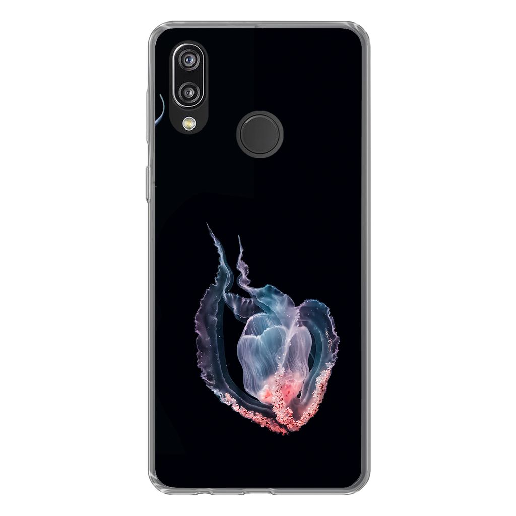 MuchoWow Handyhülle Schutzhülle Hülle für Huawei P20 Lite (2020) Quallen - Meerestiere - Schwarz Silikon Softcase Handy Hülle - Kartenhalter