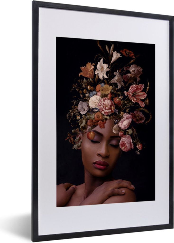MuchoWow MuchoWow Gerahmtes Poster Blumenstrauß - Frau - Make-up 40x60 cm - Poster mit zchwarzem Bilderrahmen - Poster in Rahmen