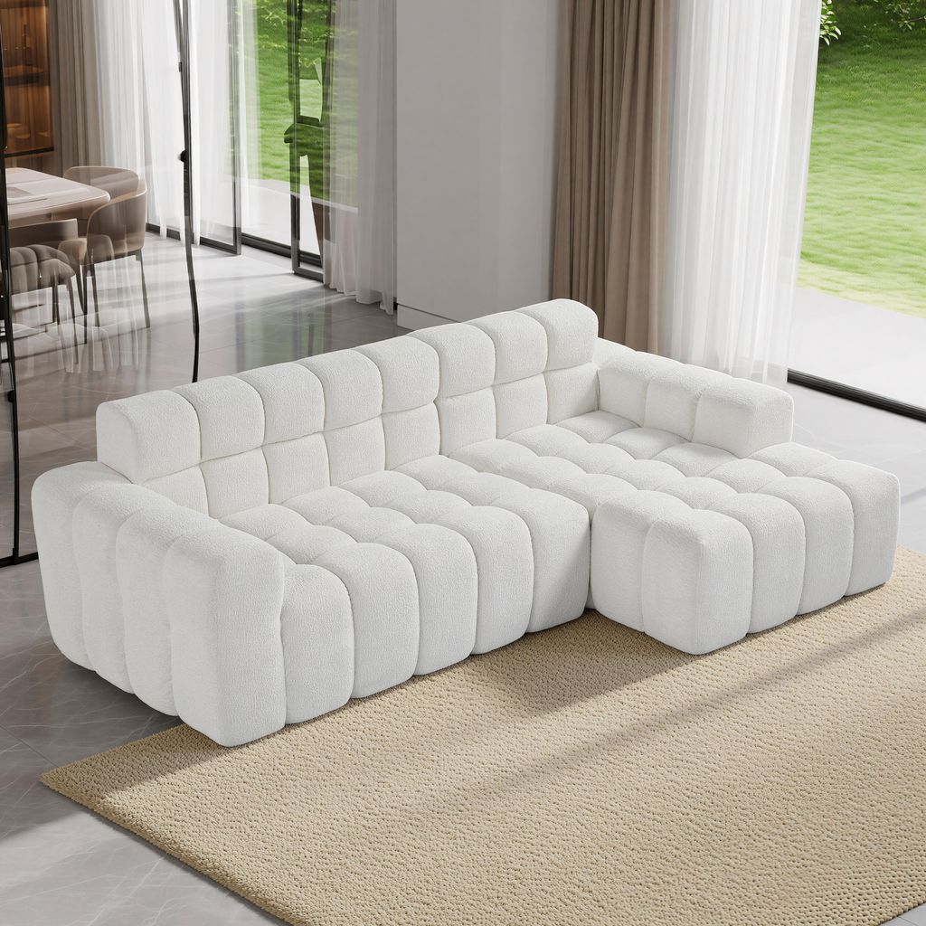 okwish Modernes Modulares Sofa,3-Sitzer-Sofa,L-förmiges Sofa mit Armlehnen,Ecksofa,Kubisches Sofa-Design,für Wohnzimmer und Schlafzimmer,Weiß