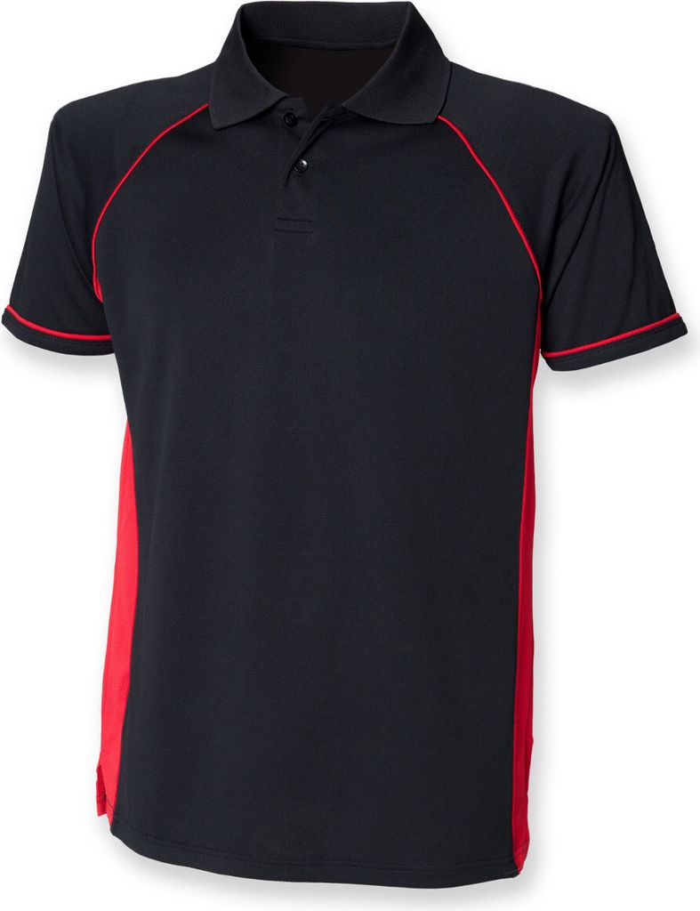 Finden & Hales Herren Sport Polo-Shirt Panel Performance RW414 (S) (Schwarz/Rot)